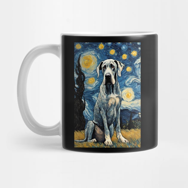 Great Dane Dog Breed Painting in a Van Gogh Starry Night Art Style by Art-Jiyuu